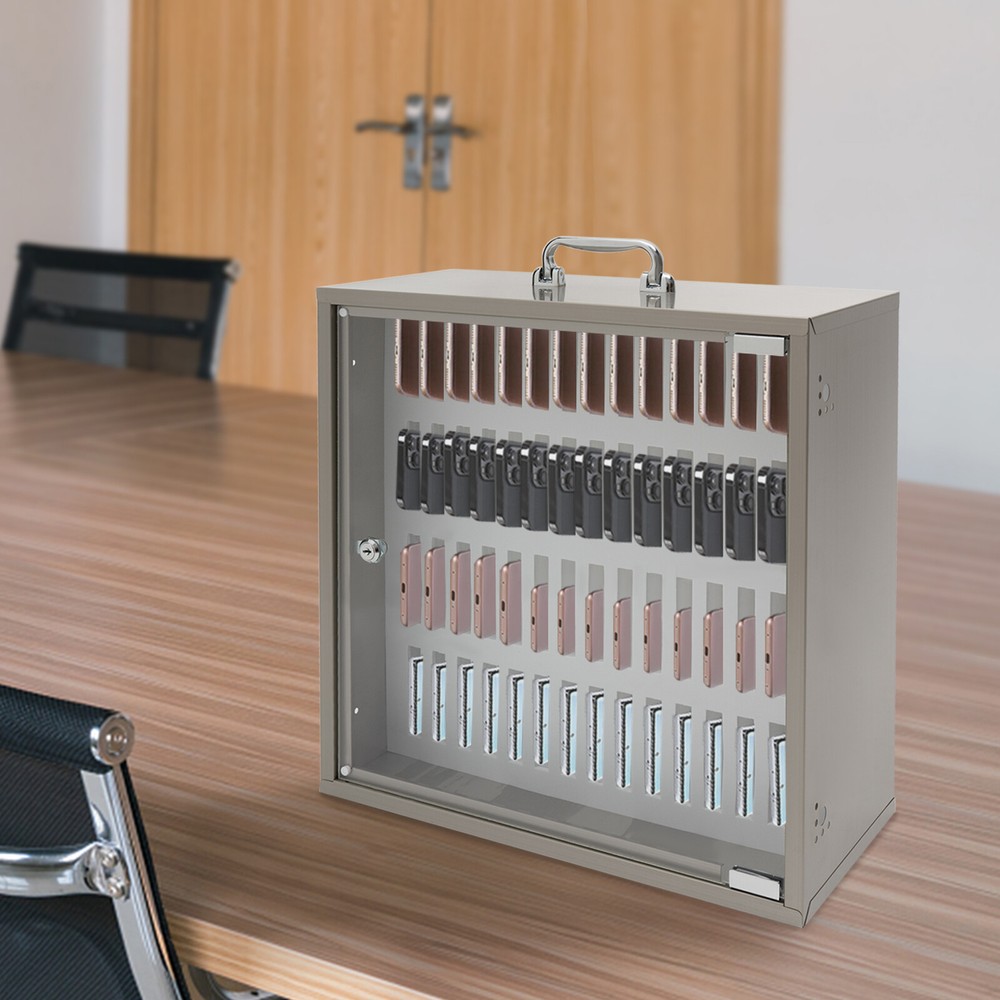 Durable Metal 60-Grid Cell Phone Storage Cabinet for Classroom or Office Use