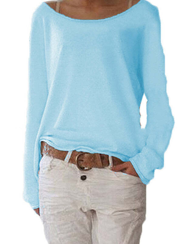 European American Solid Color Knit T-Shirt Casual Women's Top