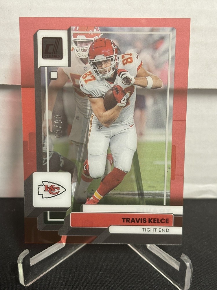 2022 Panini Donruss Clearly Travis Kelce Red SP #24 Kansas City Chiefs /49