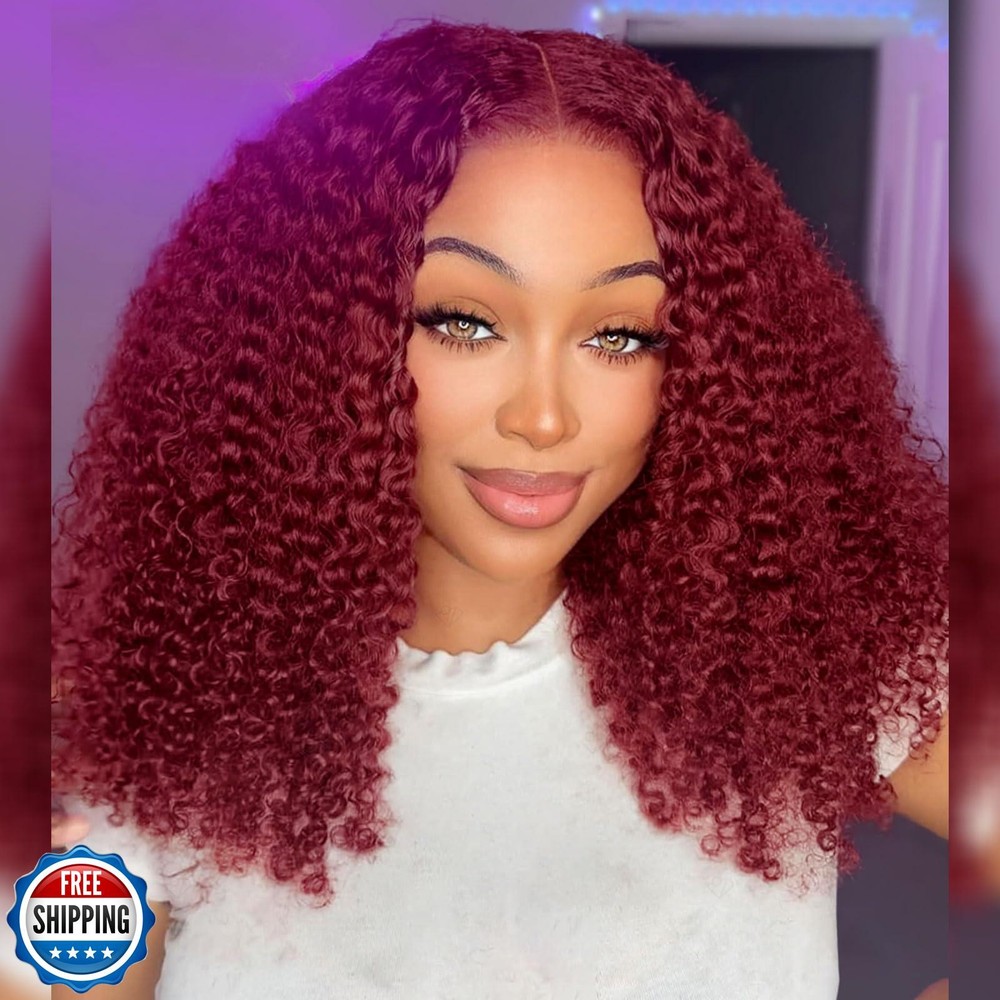 HIRIREMY 99J Burgundy Deep Wave Lace Front BOB Wigs Human Hair Pre Plucked We