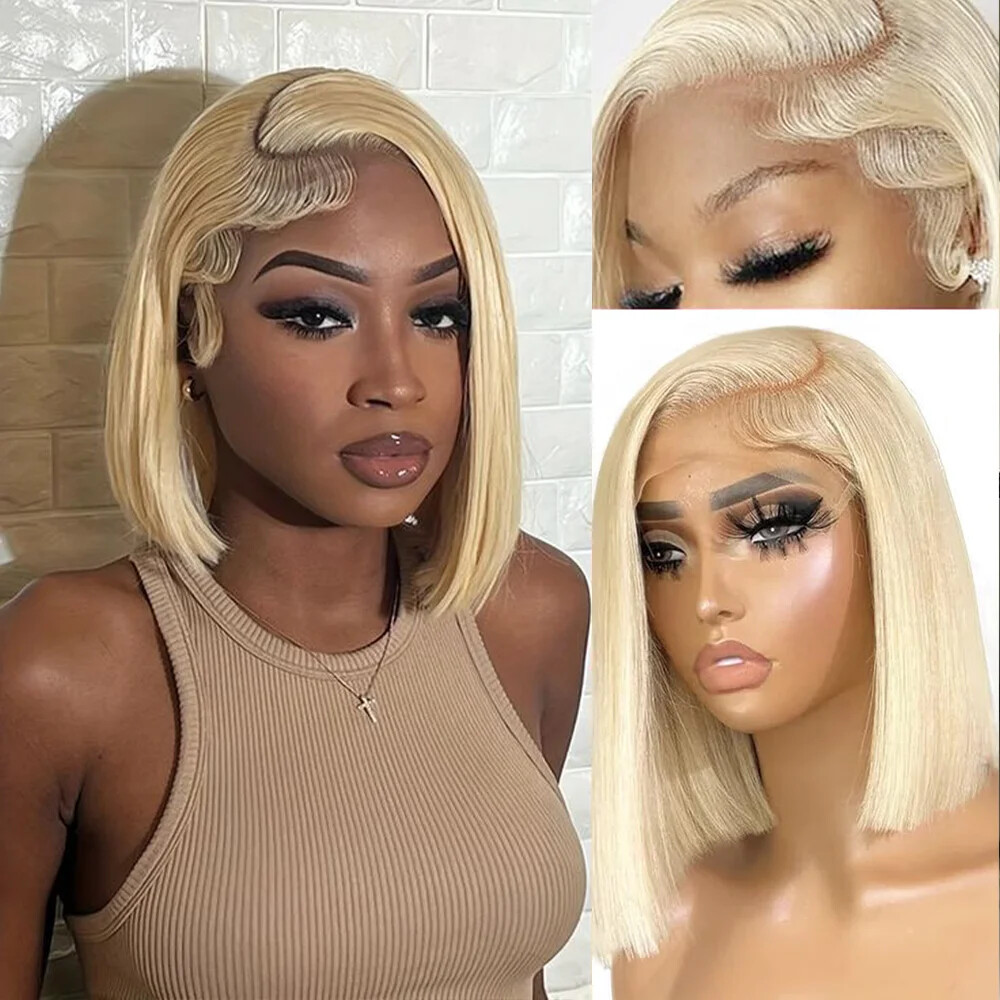 613 Blonde Short Bob HD Lace Front Wig Human Hair Remy