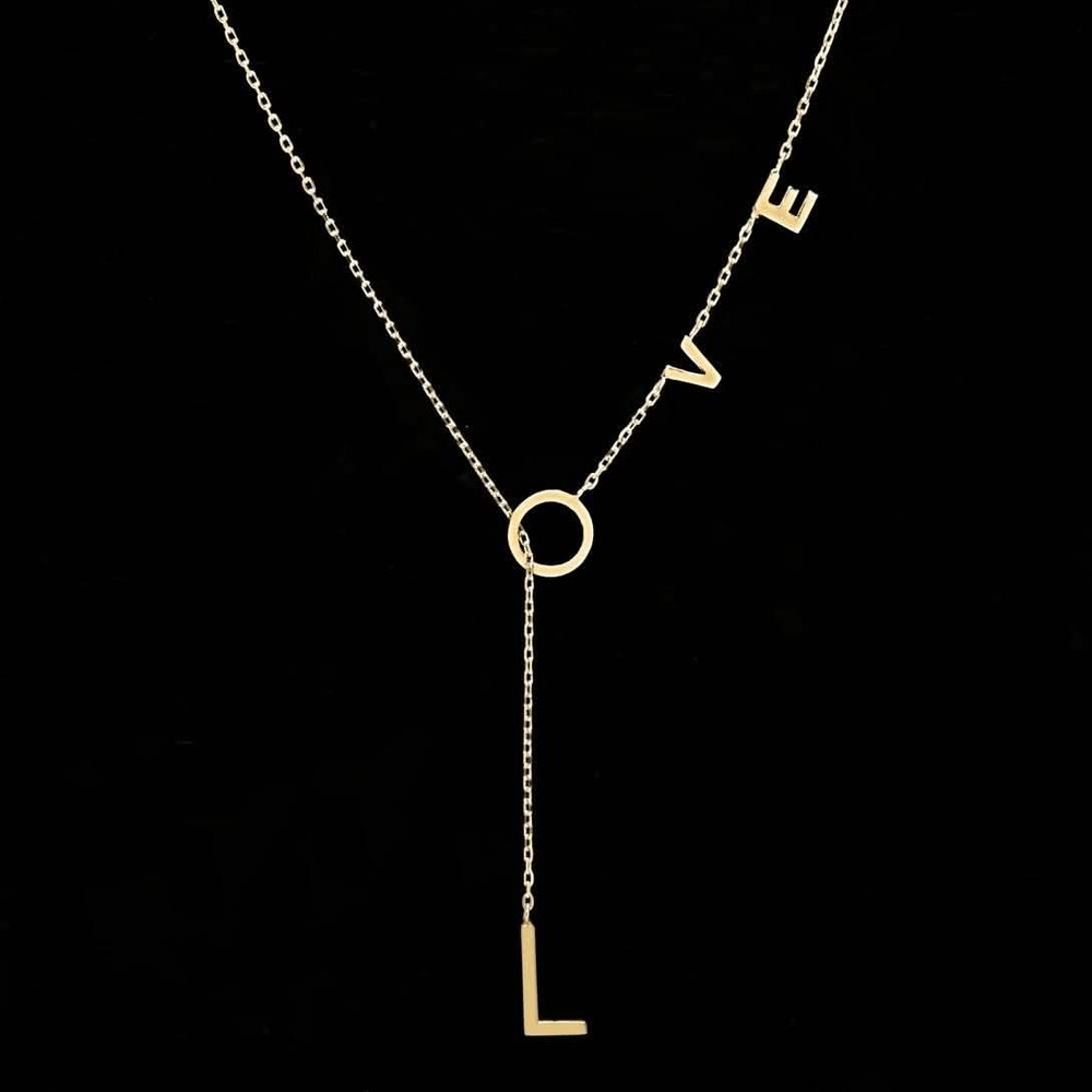 14K Gold Plated Love Lariat Necklace