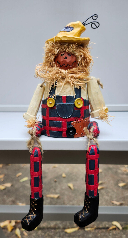 Scarecrow Shelf Sitter Jack-o-Lantern Pumpkin Vintage Dangling Legs, Halloween