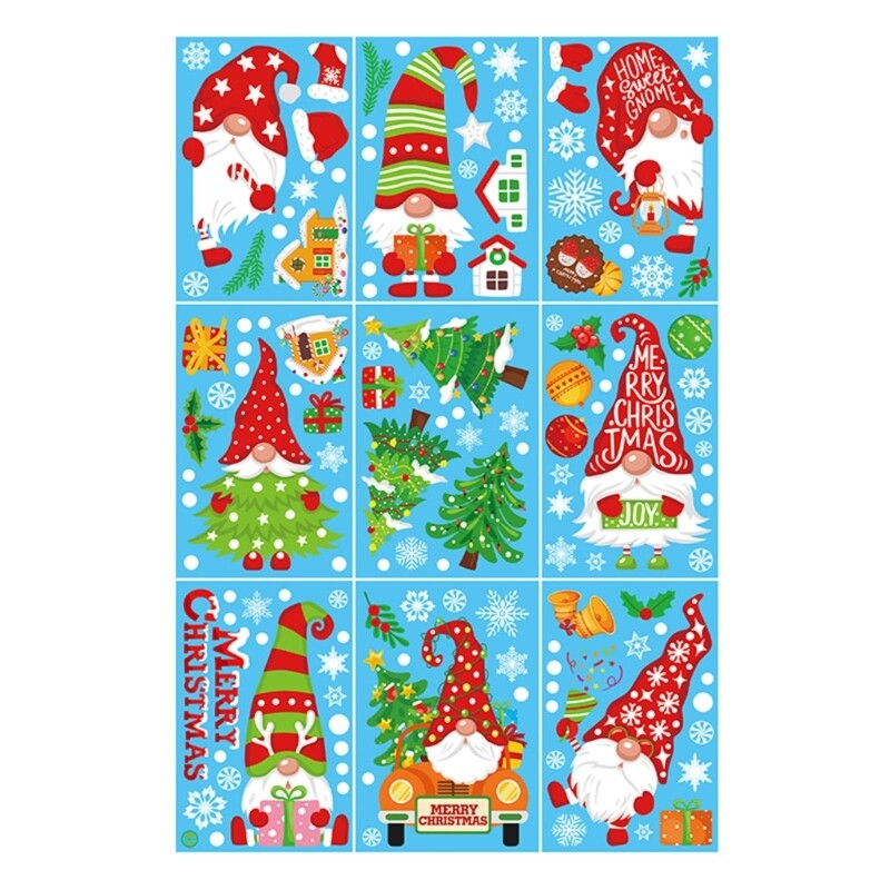 9pcs Glass Sticker Christmas Theme Static Sticker for Photo Studio Home Decor
