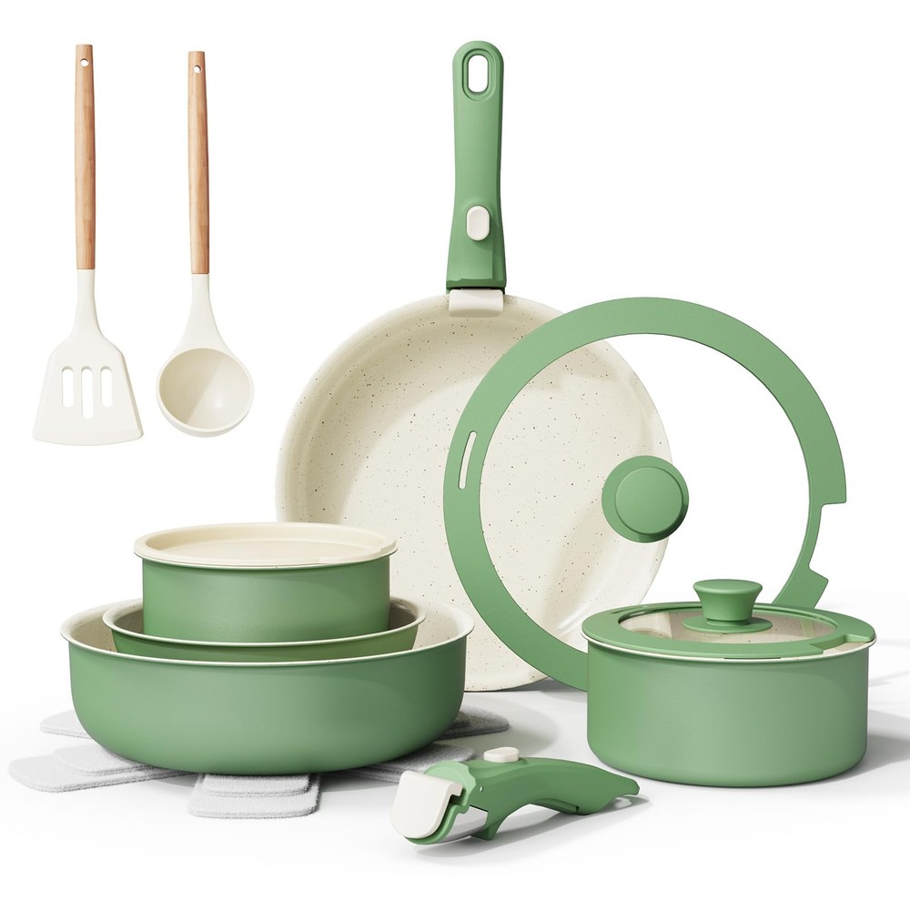 Bazova Ceramic Nonstick Cookware Set, Healthy,Non Toxic,17-Pieces Pots and Pa...