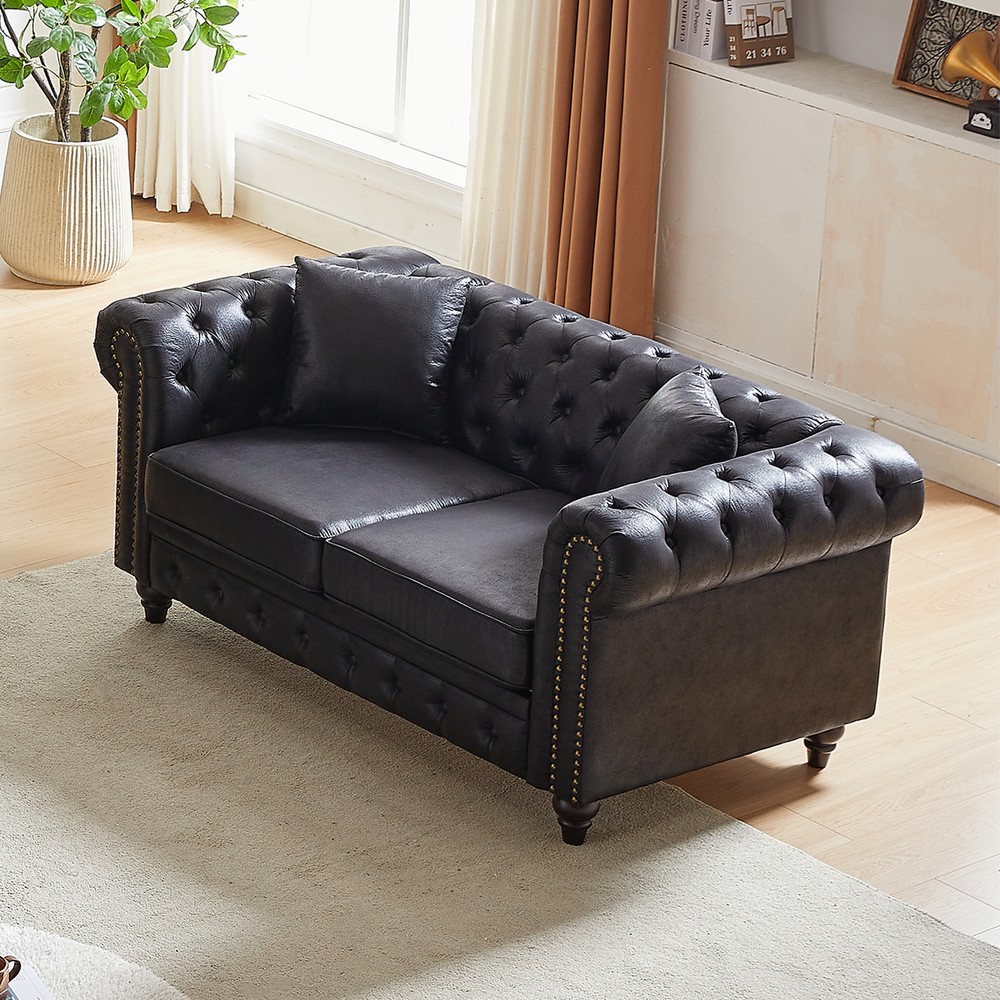63.5-inch Modern Chesterfield Sofa with Tech Fabric and Button Tufting for Contemporary Living Rooms