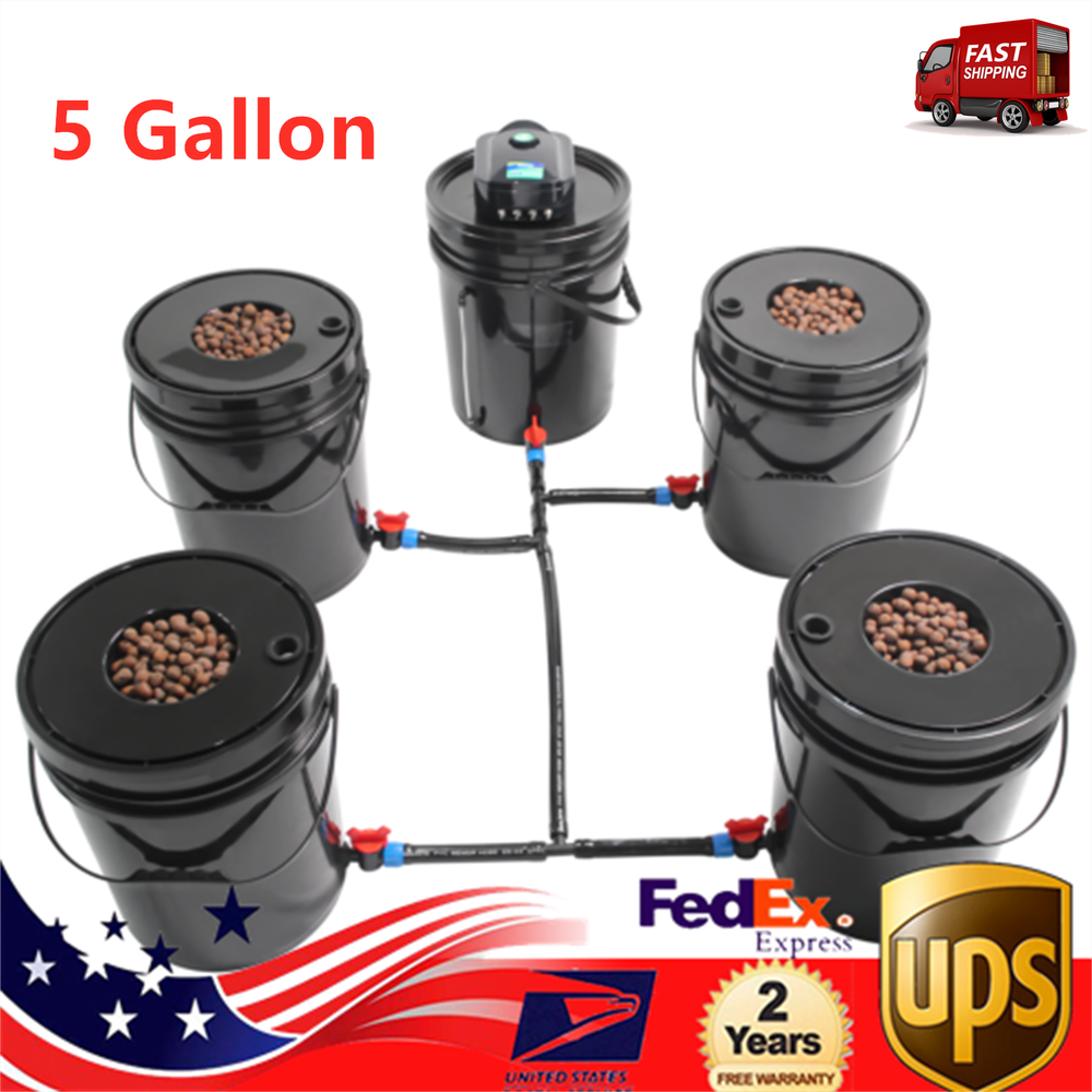 5 Gallon Round Bucket Deep Water Culture DWC Hydroponic Grow System Kit Set of 5