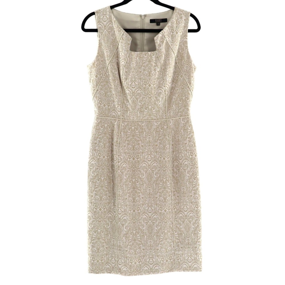Alex Marie Pencil Dress Womens Size 6 Brocade Print Sleeveless Cruise Vacation
