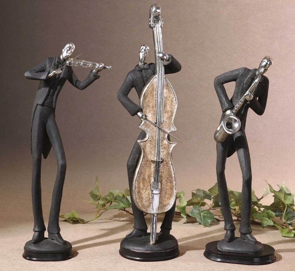Three Modern Art Statues Sculptures Figurines Uttermost Jazz Trio Musicians