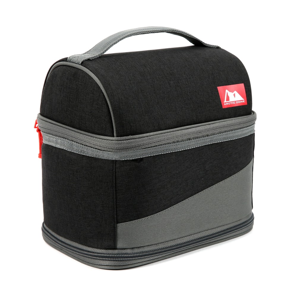 Arctic Zone Expandable Insulated Lunch Box with Ice Pack in Black and Gray  