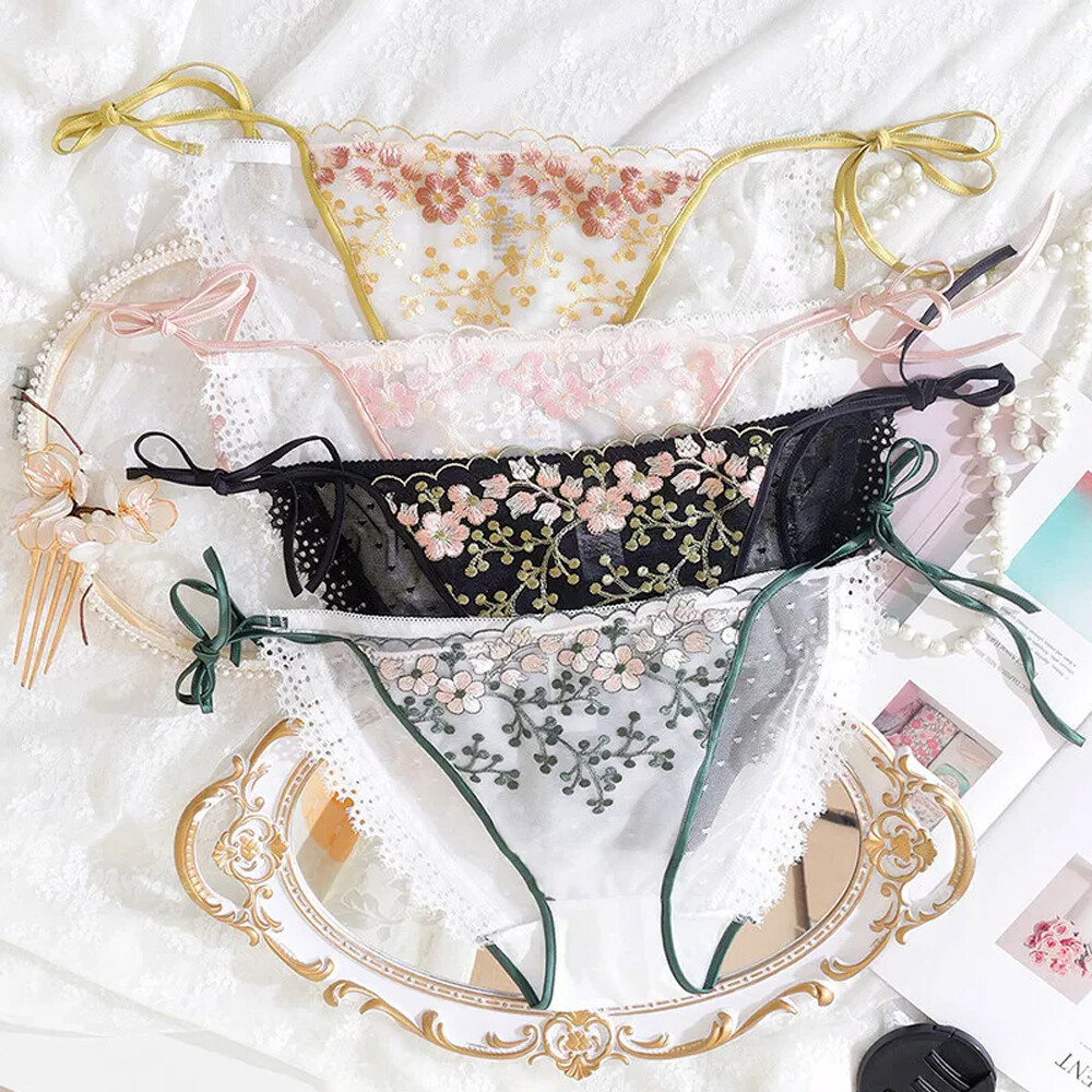 Lingerie G-String Underwear Thong Panties See Through Tie-Side Mesh Lace