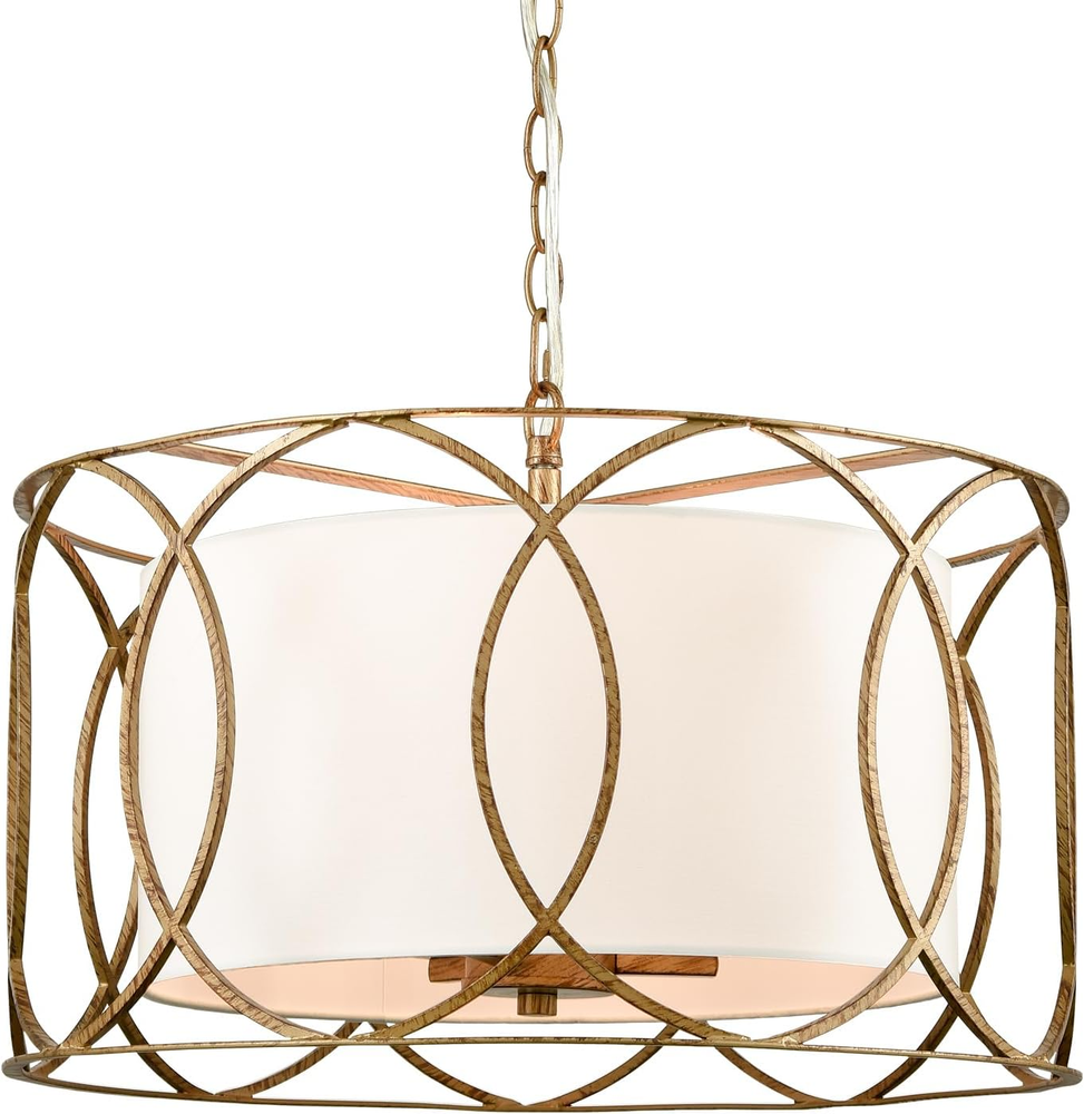 Brass Drum Pendant Light Chandelier 3-Light Fixture for Dining Table in White