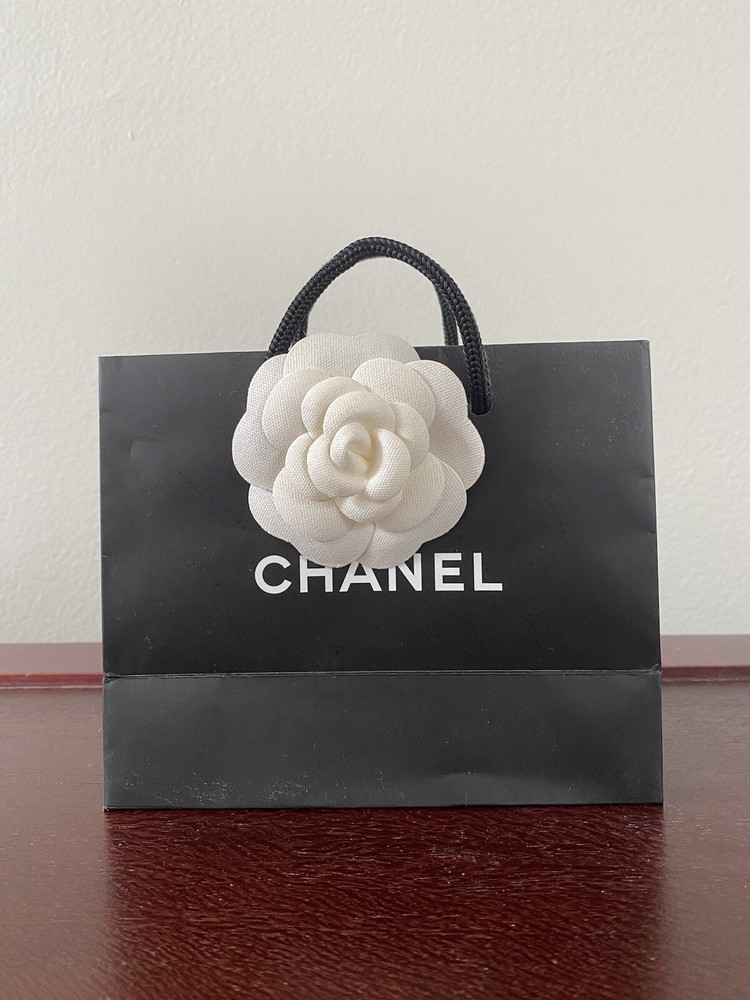 CHANEL Authentic Mini White Flower Black Gift Shopping Bag