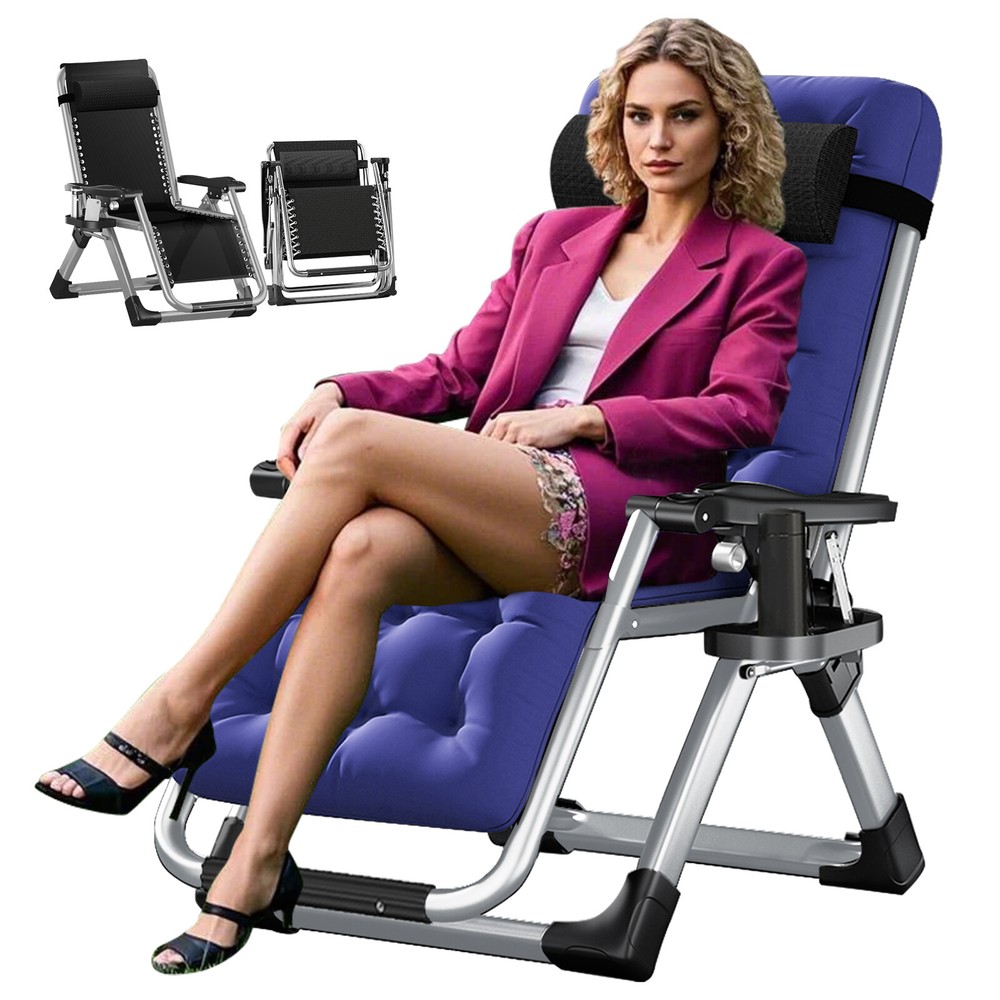 H&ZT Adjustable Folding Lounge Reclining Patio Chair with Mattress