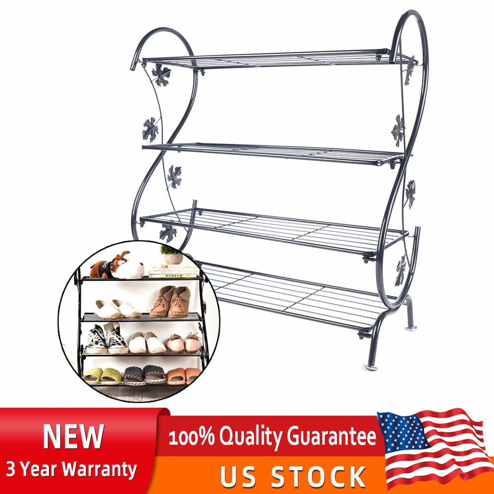 4-Tier Metal Shoe Rack Rustic Storage Shelf for Indoor Outdoor Use
