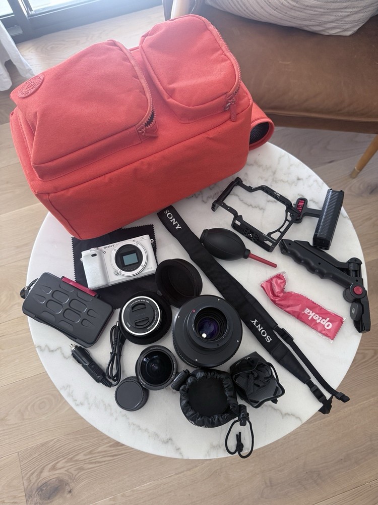 Sony Camera Kit with Accessories and Orange Carry Bag. For beginner videographer