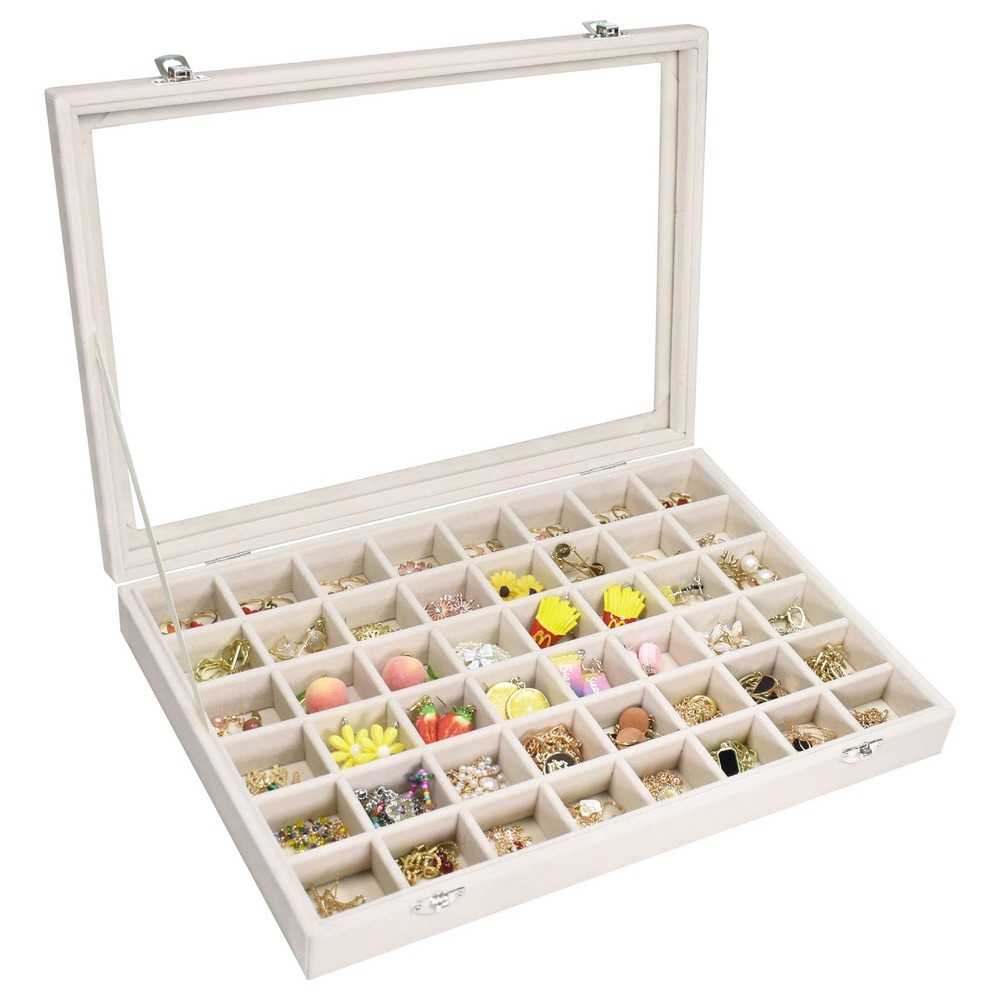 Velvet Jewelry Tray 48 Compartments Jewelry Display Organizer with Transparen...
