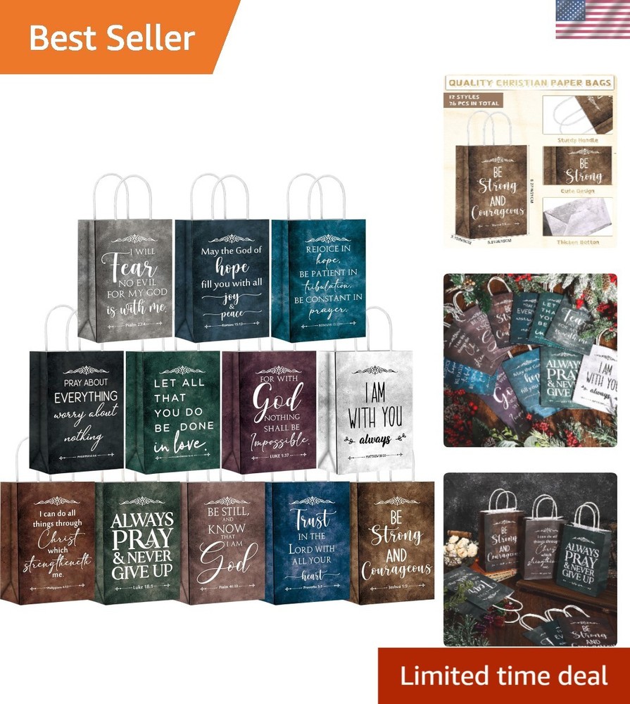 Durable 36 Pcs Gift Bags with Handles - Christian Bible Verse Design for Events