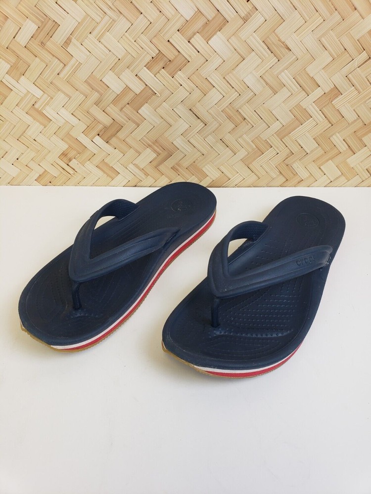 Crocs Retro Flip Flop Thong Sandal Blue Red White Womens 10 Excellent Cond