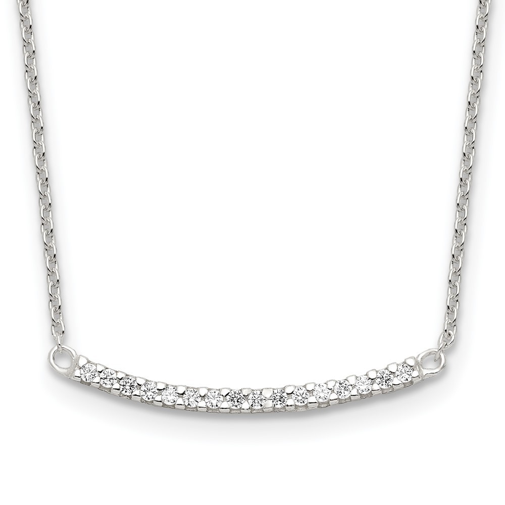 Sterling Silver CZ Curved Bar Necklace 18 Inch 1.64 Grams