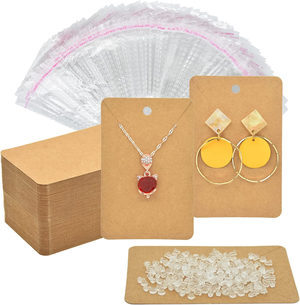 Brown Earring Cards for Selling Set with 100Pcs Earring Display Cards, 200 Pcs E