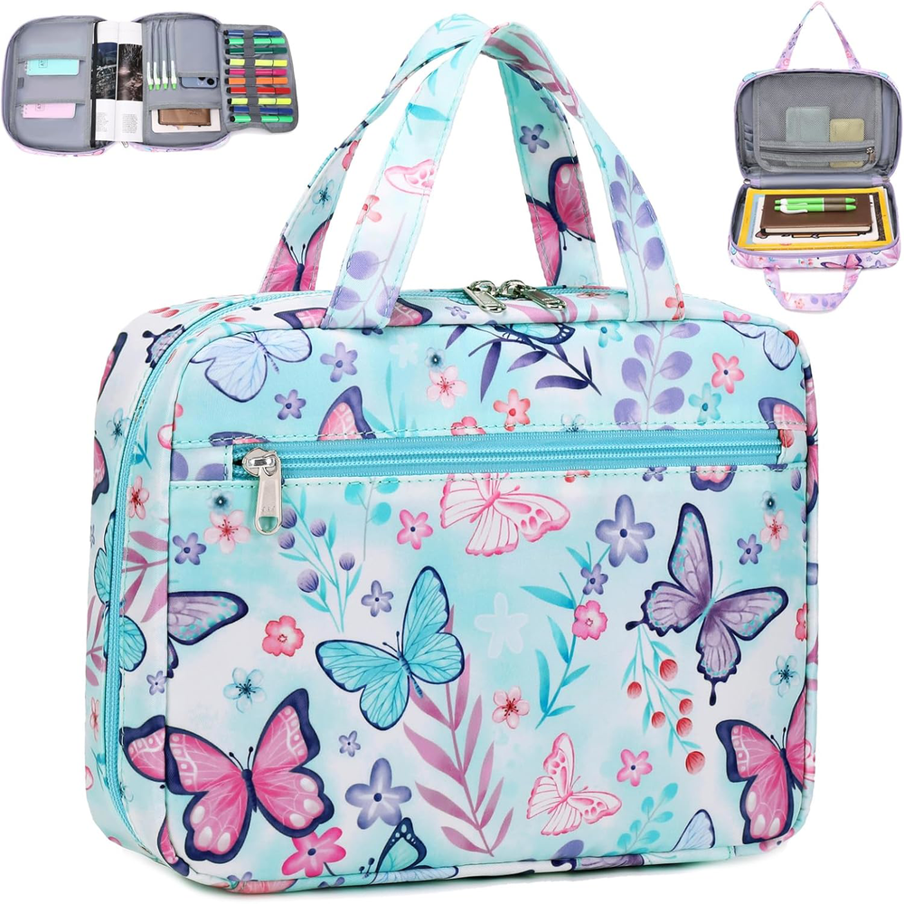 Bible Cover Case for Kids Girls Butterfly Lake Zipper Pocket with Handle