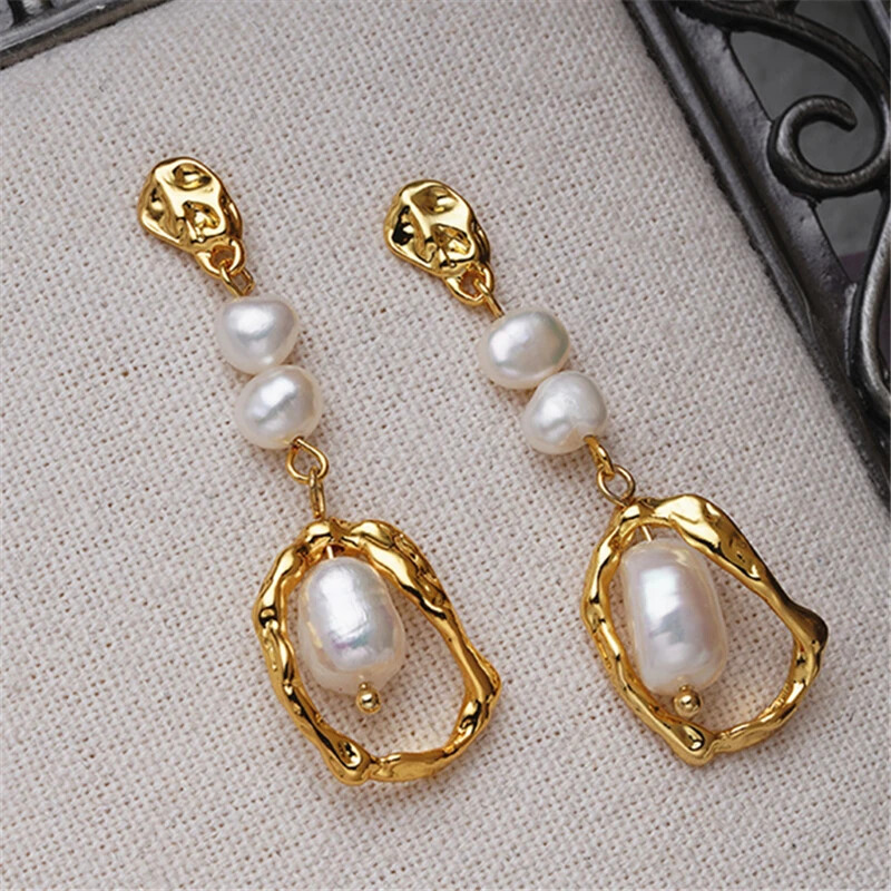 Natural pearl pendant female earrings temperament Europe and the United States l