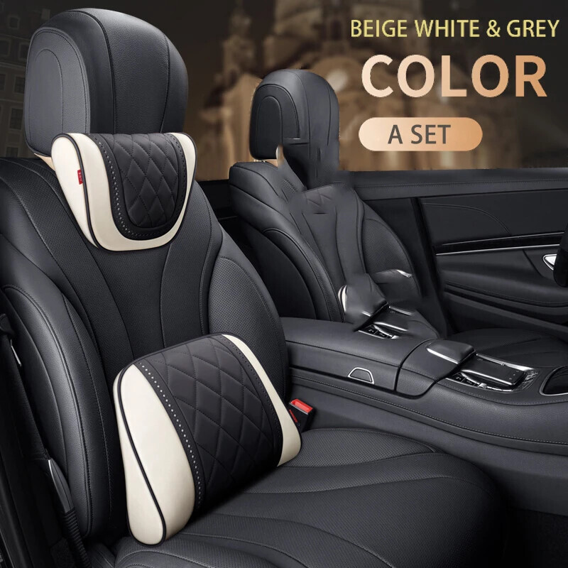 Car Leather Headrest Pillow with Neck and Lumbar Support