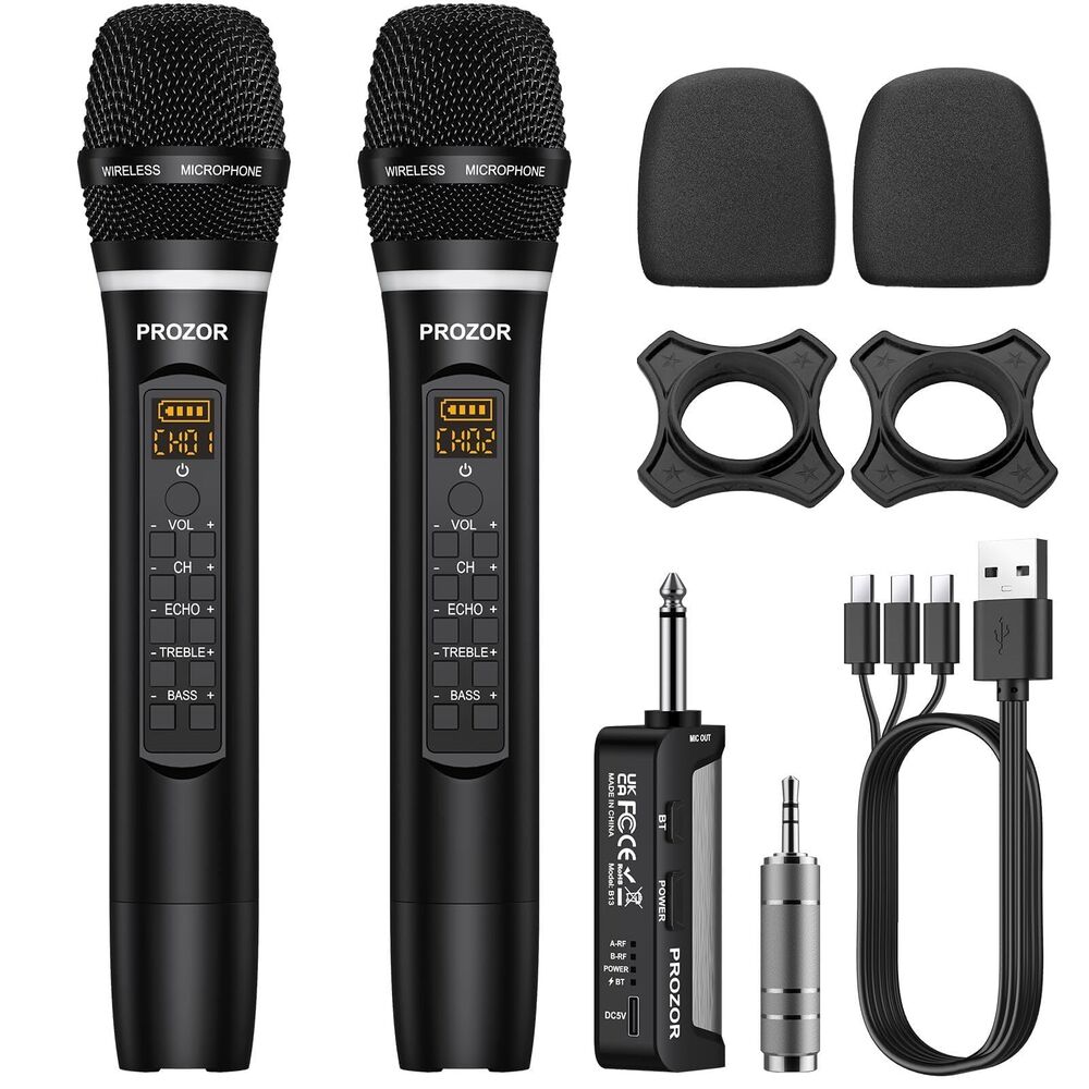 UHF Wireless Microphone with Volume Treble Bass Echo Control, Wireless Rechar...