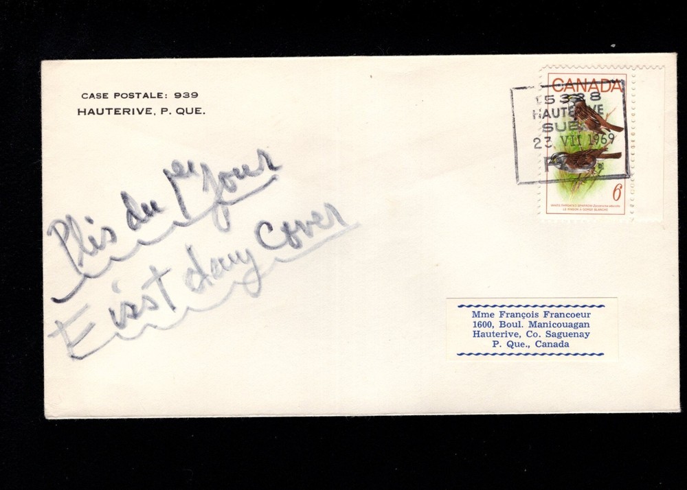 Canada 1969 FDC White Throated Sparrow BUILD A COVER COLLECTION