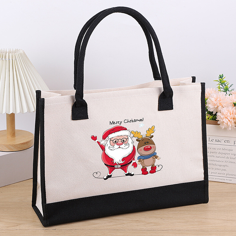 Christmas Printed Canvas Tote Shoulder Bag Large Capacity Crossbody  -image