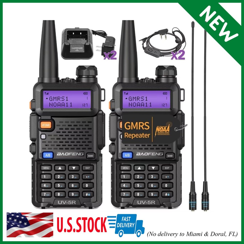 Long Range 100 mile Walkie Talkie Two Way Radio Charge Headset Waterproof 2 PACK