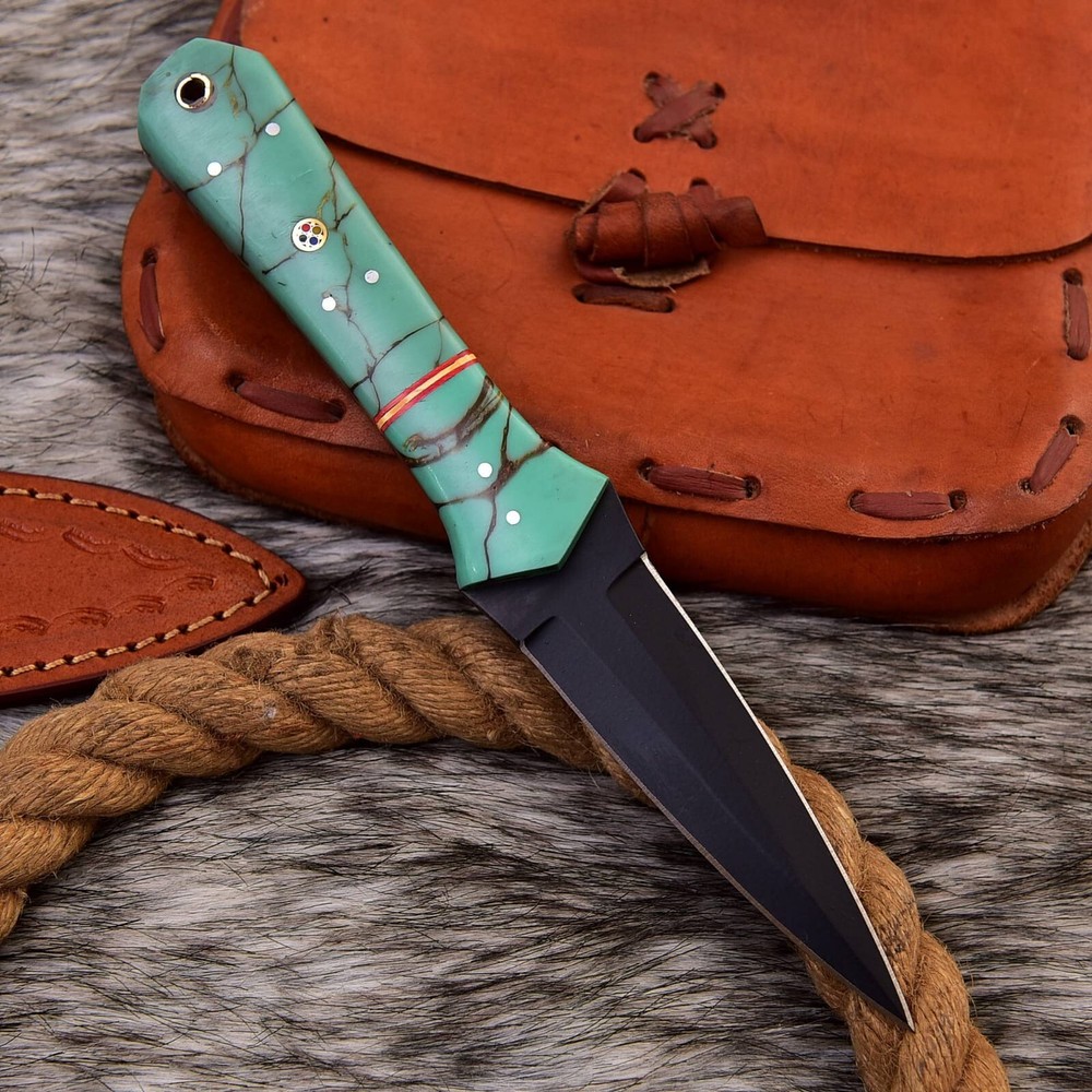 EDC handmade carbon steel double edged dagger boot knife Resin handle