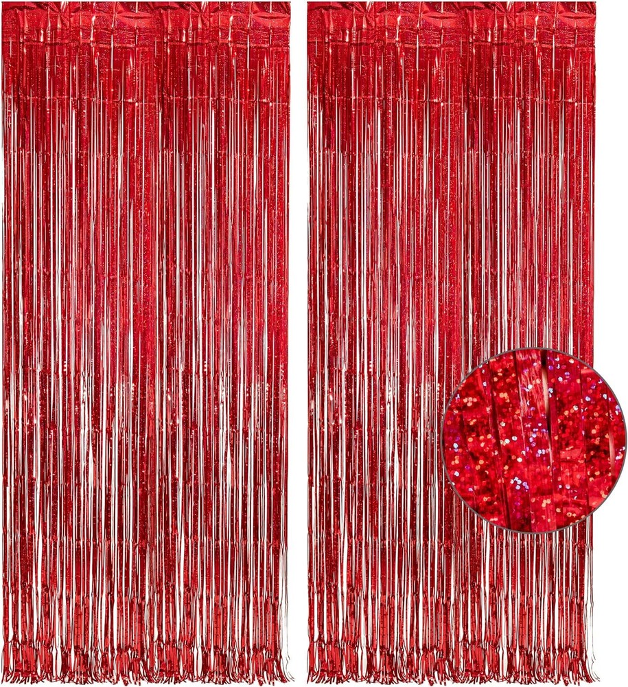 Red Fringe Tinsel Curtain for Party Decorations Backdrop by GREATRIL