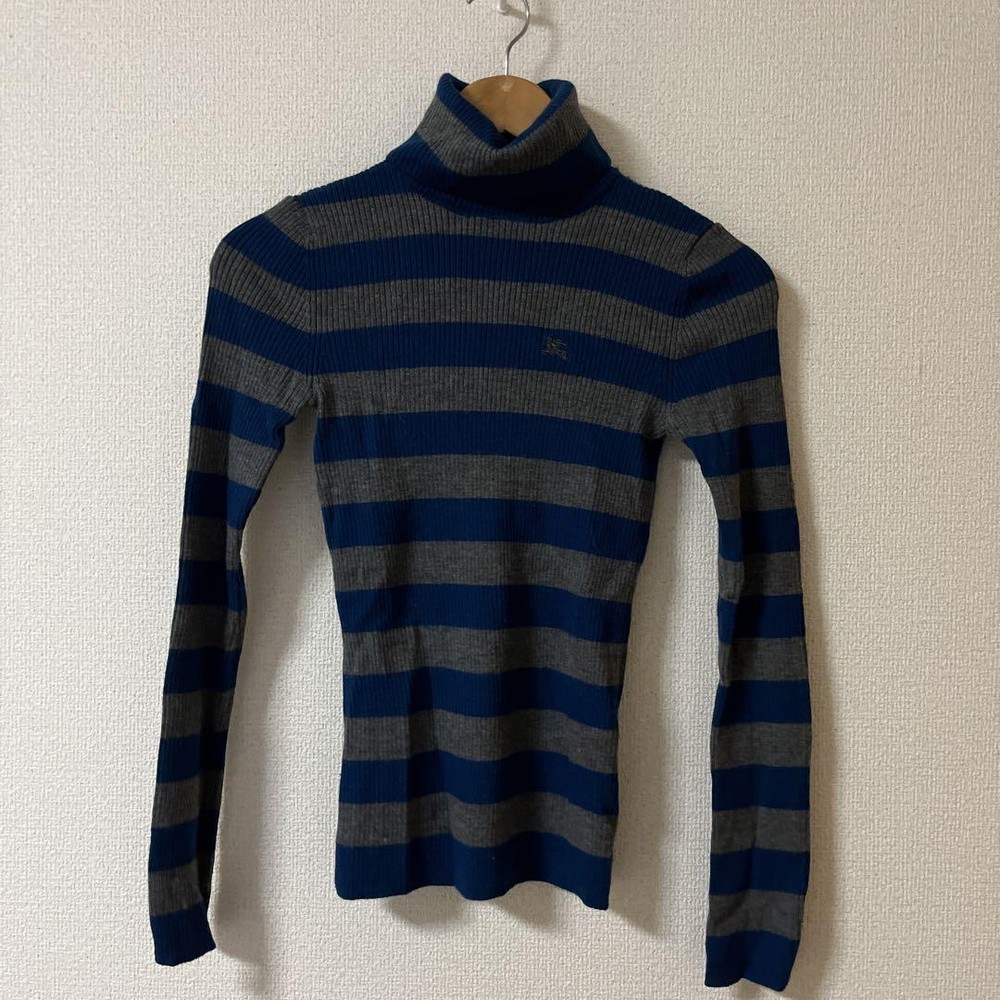 Burberry Blue Label Striped Turtleneck Sweater Size 38 Blue Gray New