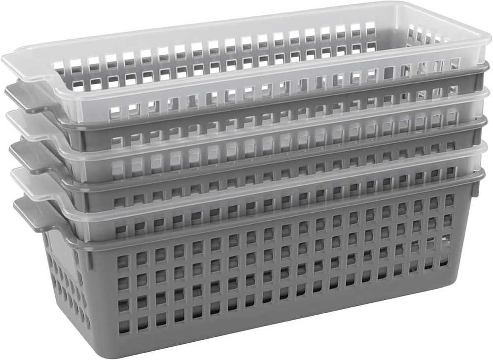 Small Slim Storage Baskets Set of 6, Plastic Baskets for Organizing