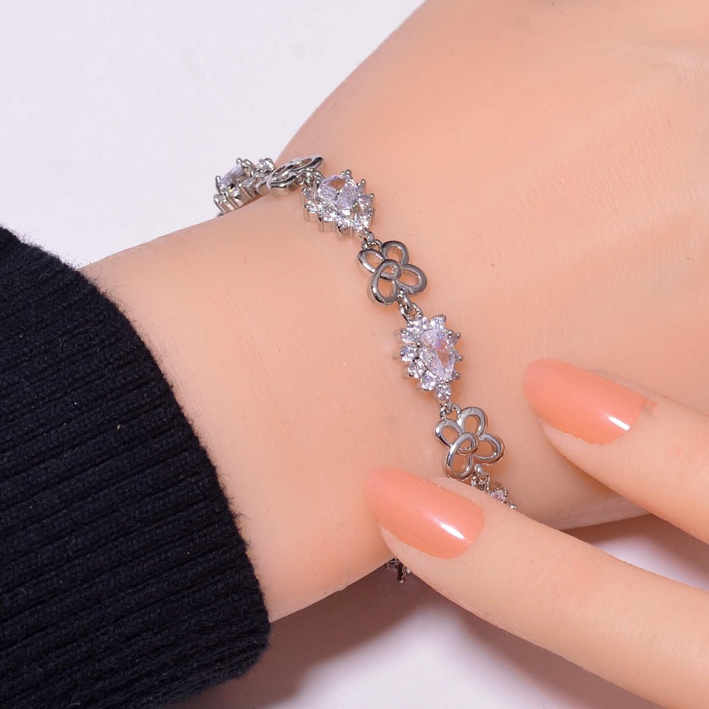 White Topaz & Cubic Zirconia 925 Sterling Silver Tennis Bracelet 7.99