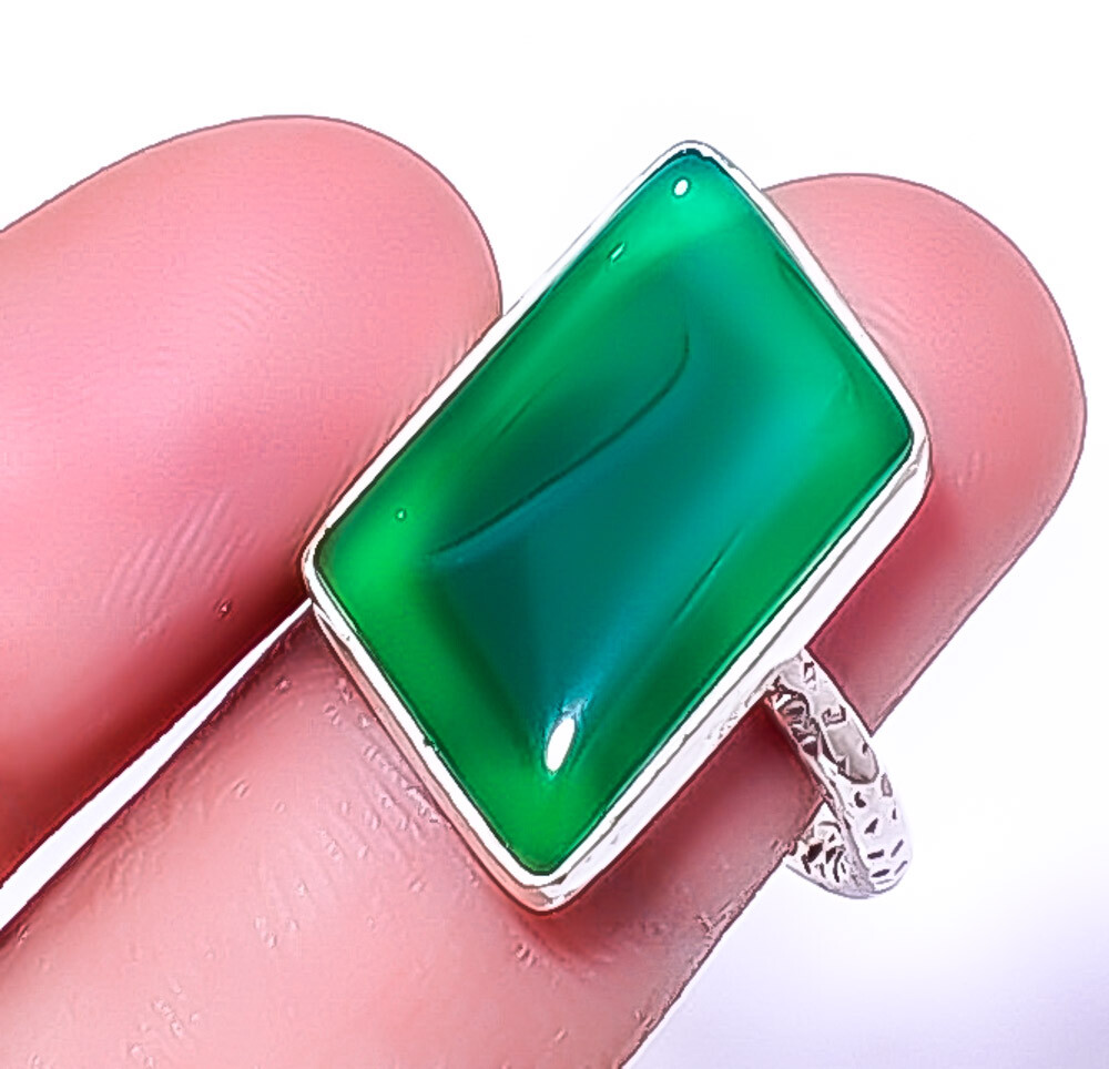 Green Onyx Gemstone 925 Sterling Silver Fine Art Ring s.9 RR5824-35