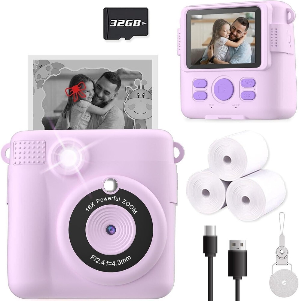 Instant Print Camera for Kids, Christmas Birthday Gifts for Girls Boys, HD Digit