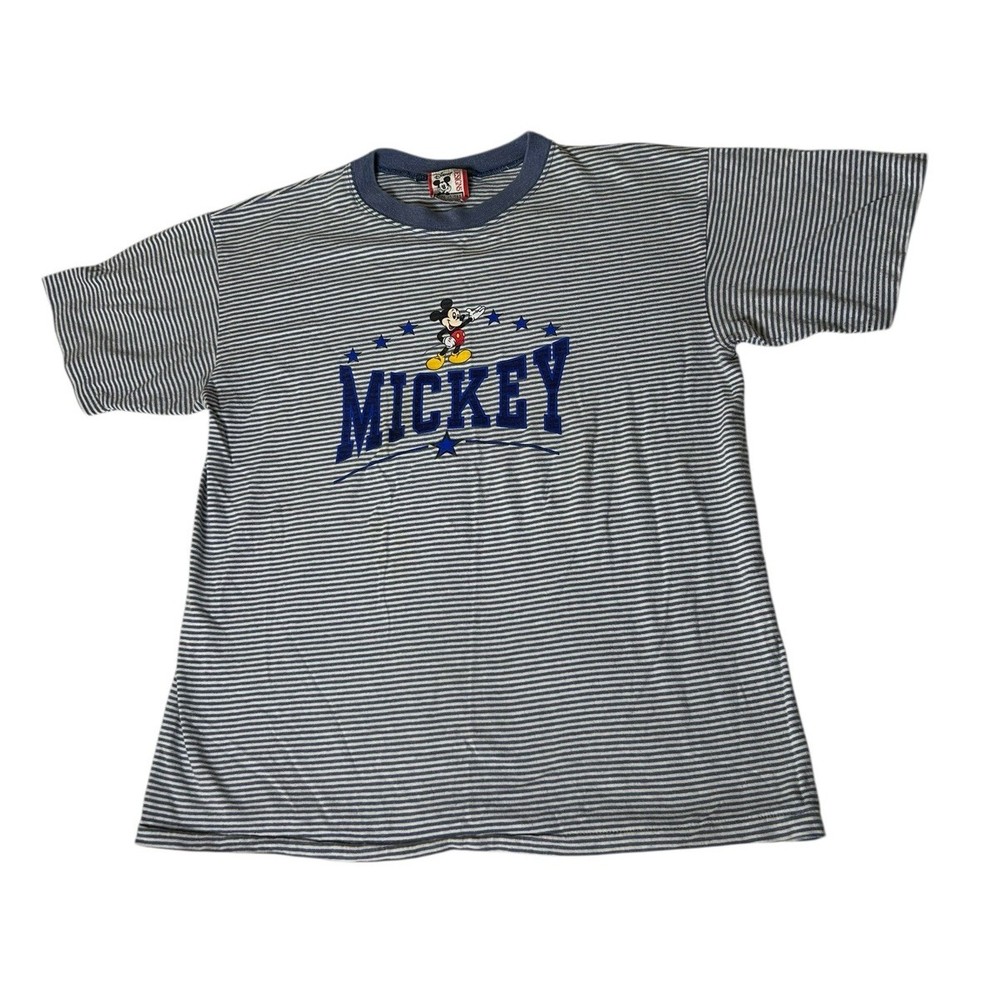 Vintage 80s Mickey Mouse Ringer Tee Blue Disney Single Stitch S/M