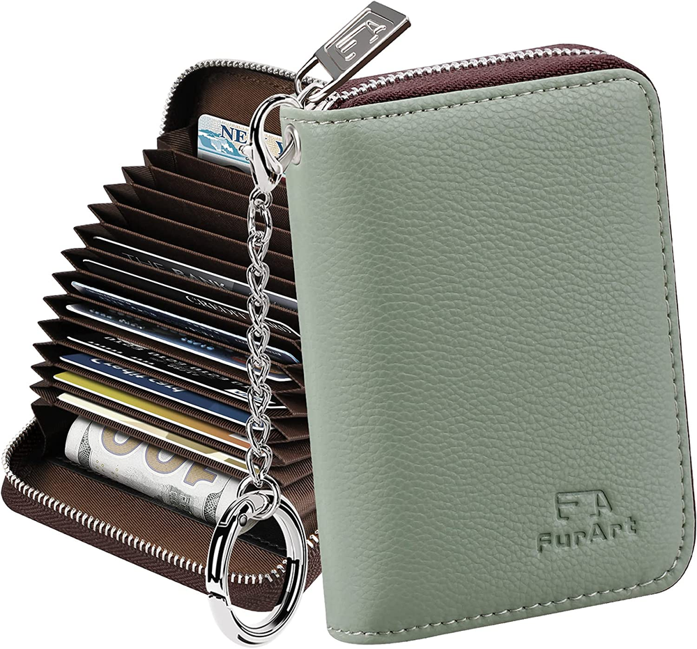 Slim RFID-Blocking Zipper Credit Card Wallet with Keychain for Women  -image