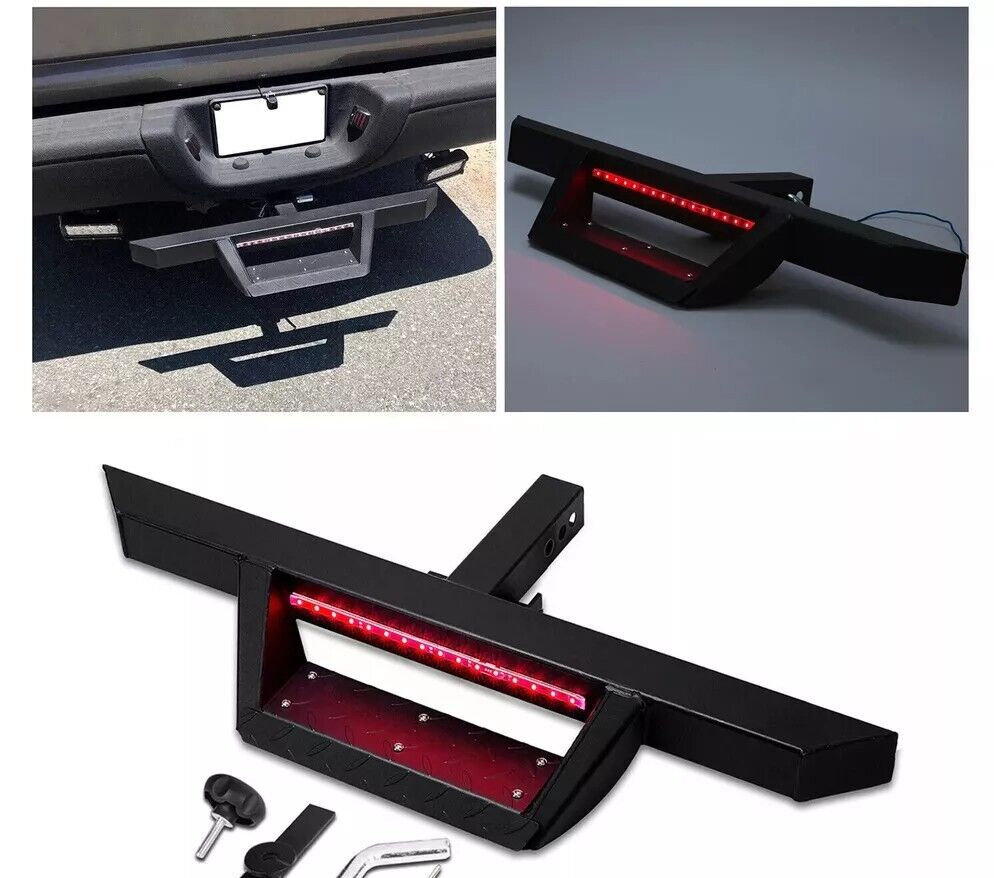 Heavy-Duty Tow Hitch Step Bar Bumper Guard with LED Brake Light