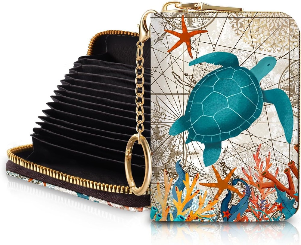 RFID Blocking Women's Slim Card Holder Wallet with Keychain-image