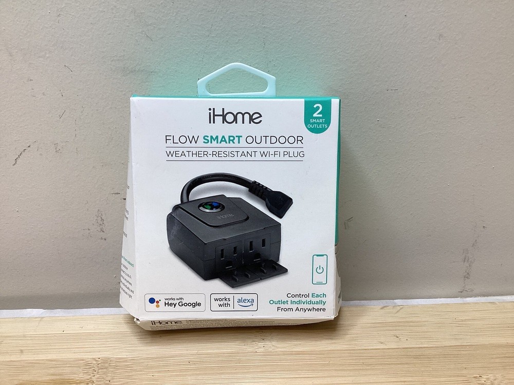 iHome Flow Smart Outdoor Weather Resistant Wi-Fi Plug 2 Smart Outlets New A80
