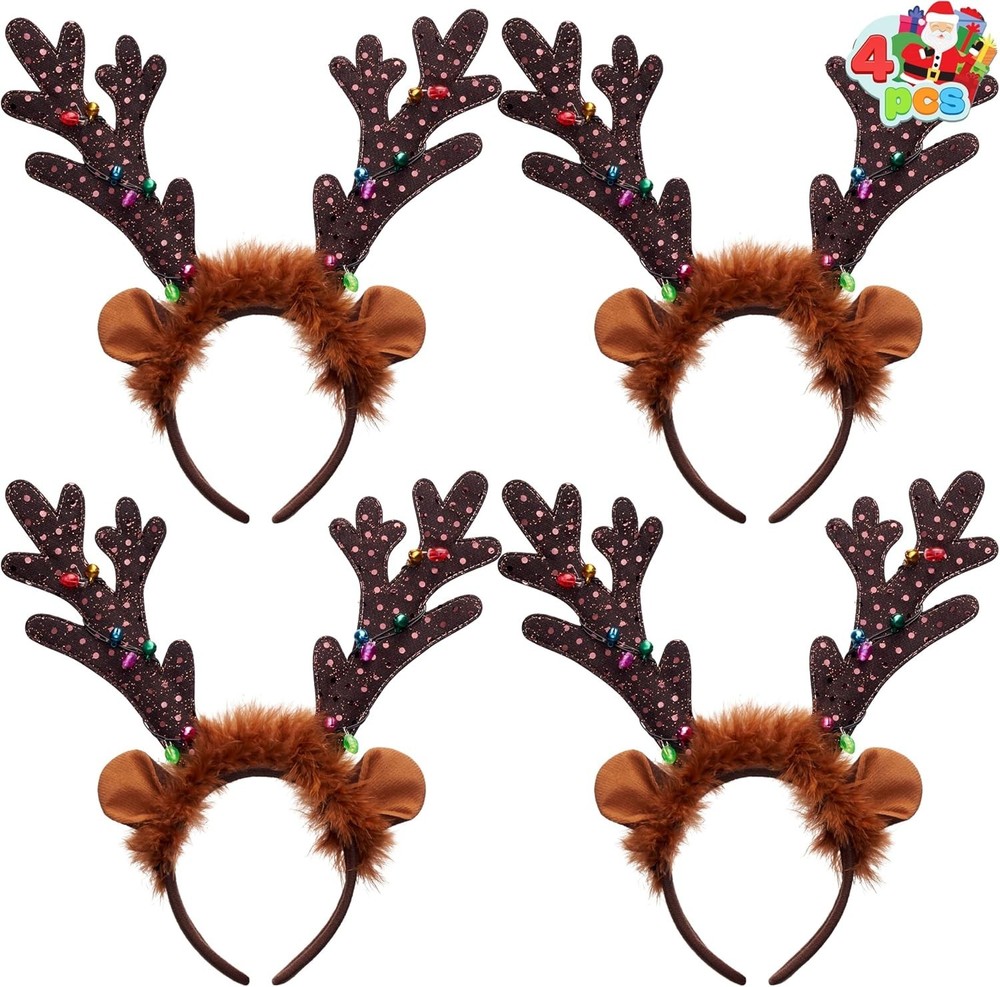 Christmas 2PCS Light Up Cute Reindeer Headband Adult Kids