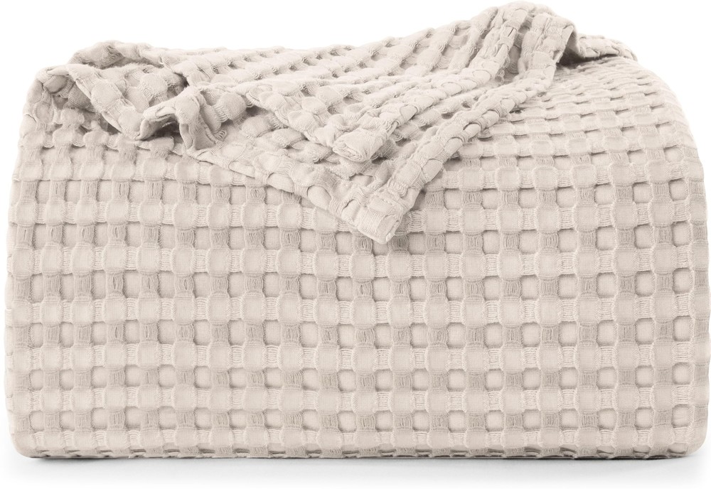 Cotton Waffle Blanket 300 GSM (Khaki - 90x90 Inches) Soft Lightweight Breatha...