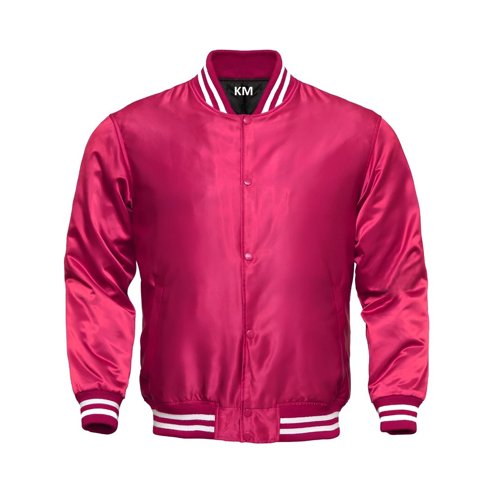 Hot Pink Satin Letterman Varsity Jacket for Men - Size XL Personalized-image