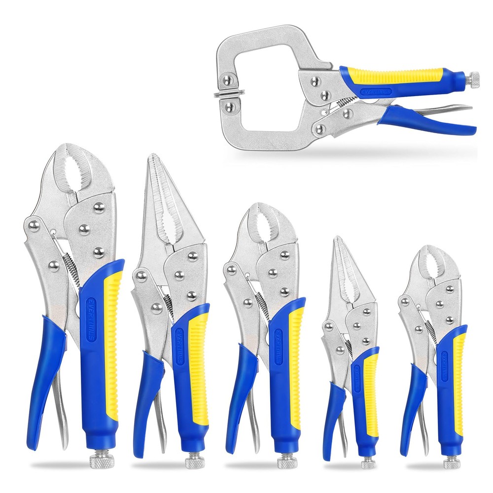 6-Piece Heavy Duty Locking Pliers Set with Curved Jaws 5 7 10 Inch