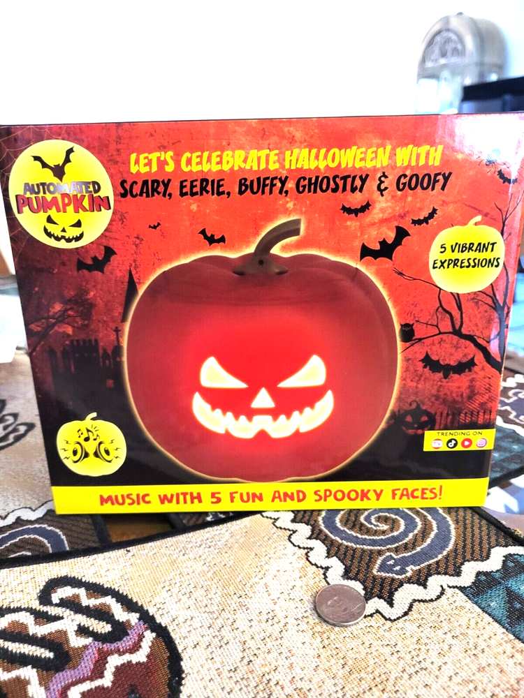 NEW NIB Automated Pumpkin with 5 Spooky Faces, Built-in Speakers, and LEDs-image