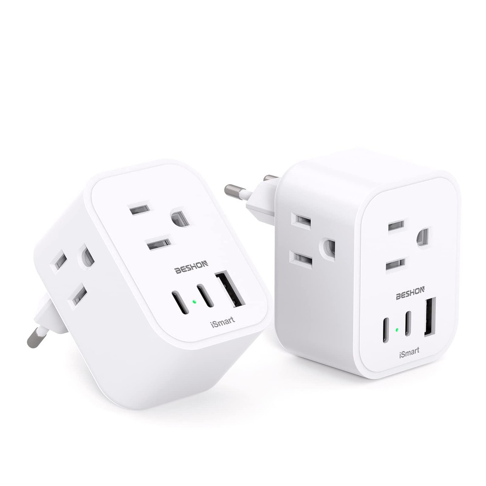 2-Pack European Travel Plug Adapter with Universal International Power Compatibility